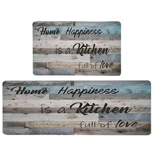 farmhouse kitchen mats sets of 2 cushioned standing anti fatigue kitchen rugs and mat, for rustic home office kitchen mats for floor waterproof non-skid 17.3 x28+17.3 x 47 inches happiness home