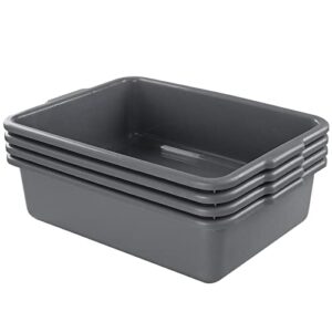 minekkyes 4-pack 25 l commercial bus box/tote box, plastic utility bus tub, grey