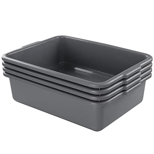 Minekkyes 4-Pack 25 L Commercial Bus Box/Tote Box, Plastic Utility Bus Tub, Grey