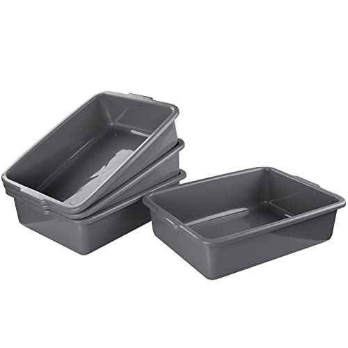 Minekkyes 4-Pack 25 L Commercial Bus Box/Tote Box, Plastic Utility Bus Tub, Grey