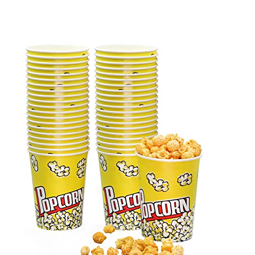 46 Oz Popcorn Cups (40 Pack) Grease Resistant Popcorn Buckets Small Popcorn Bowl Popcorn Holders for Family Movie Night, Theme Party, Thanksgiving, Christmas, Birthday Party