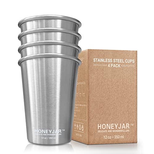 MUMIGUAN Stainless Steel Cups for Kids 12oz/350ml (4 Pack), Stainless Steel Tumbler, Kids Cups, Camping Stainless Steel Cups, Stackable Metal Drinking Glasses, BPA Free, Stackable, Durable.