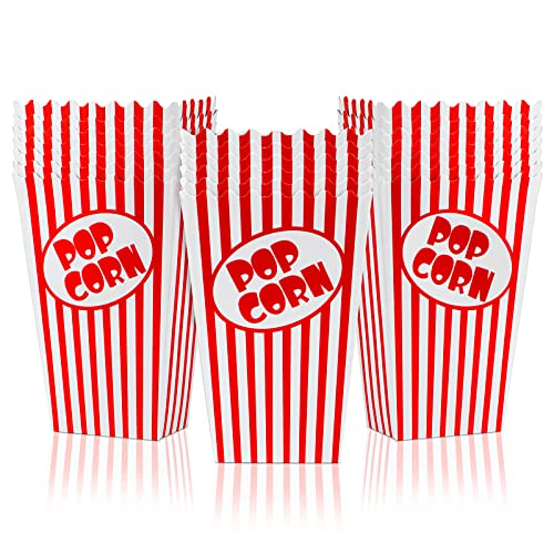 Zahaat 50 Popcorn Boxes 5.5 Inches Tall Red and White Popcorn Bags Mini Pop Corn Buckets and Container for Movie Theater, Home, Carnival Party, Decorations