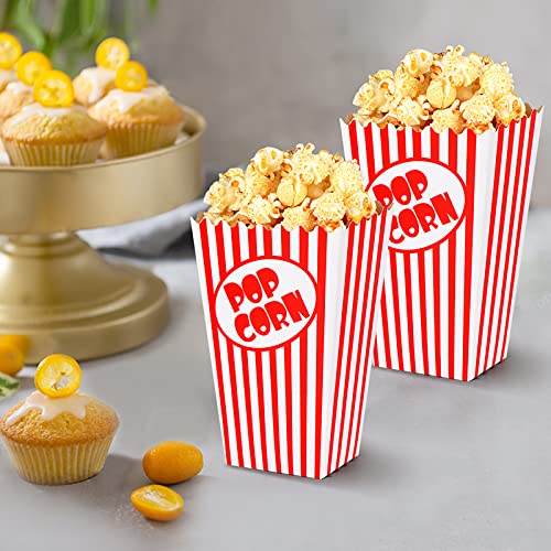 Zahaat 50 Popcorn Boxes 5.5 Inches Tall Red and White Popcorn Bags Mini Pop Corn Buckets and Container for Movie Theater, Home, Carnival Party, Decorations