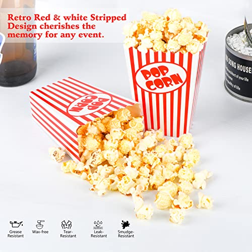 Zahaat 50 Popcorn Boxes 5.5 Inches Tall Red and White Popcorn Bags Mini Pop Corn Buckets and Container for Movie Theater, Home, Carnival Party, Decorations