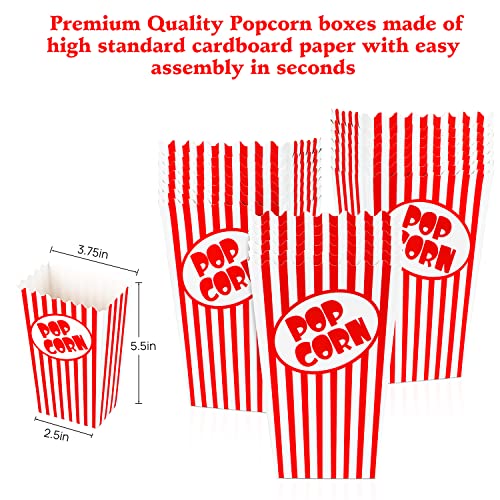 Zahaat 50 Popcorn Boxes 5.5 Inches Tall Red and White Popcorn Bags Mini Pop Corn Buckets and Container for Movie Theater, Home, Carnival Party, Decorations