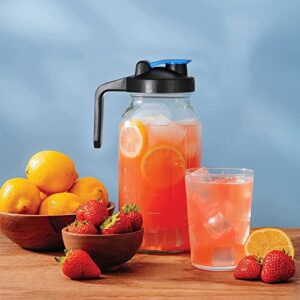Tebery 2 Pack Wide Mouth Half Gallon Glass Mason Jar Pitcher with Handle Lids, 64Oz Water Carafe Jug Juice Mixing Pitcher for Iced Tea, Sun Tea, Lemonade, Coffee