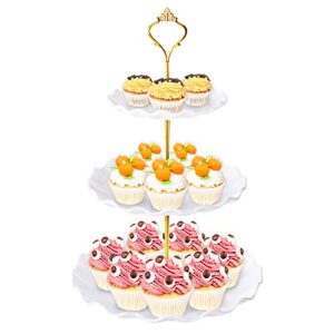 3 tier cupcake stand holder, bacuthy plastic cup cake stand tower with tiered serving tray for cupcakes, donuts, fruits and more, white