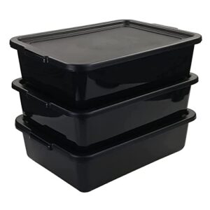 innouse 13 l black plastic bus tub with lid, 3 pack bus dish pan