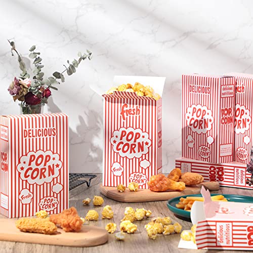 Potchen 200 Pieces Popcorn Boxes Red and White Striped Close Top Popcorn Container 1.25 oz for Movie Party and Theater Night Supplies