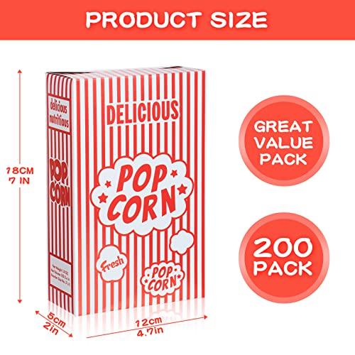 Potchen 200 Pieces Popcorn Boxes Red and White Striped Close Top Popcorn Container 1.25 oz for Movie Party and Theater Night Supplies