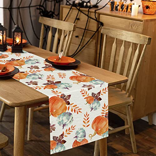 Fall Table Runner Watercolor Pumpkin Autumn Harvest Thanksgiving Table Runners Holiday Dining Room Kitchen Table Party Decoration 13 x 72 Inch