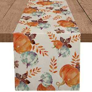 Fall Table Runner Watercolor Pumpkin Autumn Harvest Thanksgiving Table Runners Holiday Dining Room Kitchen Table Party Decoration 13 x 72 Inch