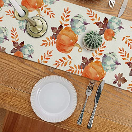 Fall Table Runner Watercolor Pumpkin Autumn Harvest Thanksgiving Table Runners Holiday Dining Room Kitchen Table Party Decoration 13 x 72 Inch