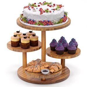 hurzmoro 4 tier round cupcake tower stand for 50 cupcakes,wood cake stand with tiered tray decor,farmhouse tiered tray decor,cupcake display for birthday graduation baby shower tea party
