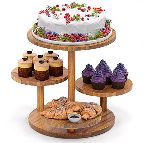 HURZMORO 4 Tier Round Cupcake Tower Stand for 50 Cupcakes,Wood Cake Stand with Tiered Tray Decor,Farmhouse Tiered Tray Decor,Cupcake Display for Birthday Graduation Baby Shower Tea Party