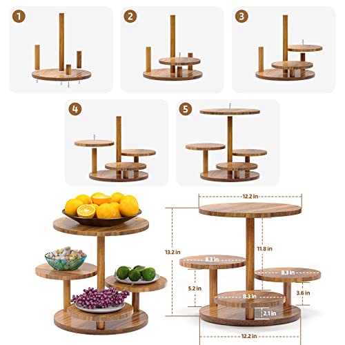 HURZMORO 4 Tier Round Cupcake Tower Stand for 50 Cupcakes,Wood Cake Stand with Tiered Tray Decor,Farmhouse Tiered Tray Decor,Cupcake Display for Birthday Graduation Baby Shower Tea Party