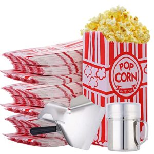 202 pcs popcorn machine supplies set - aluminum popcorn scoop and salt shaker with handle - 1 oz popcorn bags bulk (200 count) for theater tools supplies