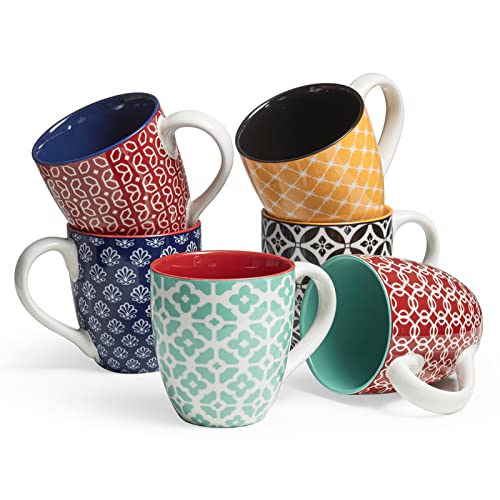 DOWAN Coffee Mugs Set of 6, Colorful 19 oz Large Porcelain Mugs with Handle for Coffee Tea and Cocoa, Ceramic Coffee Cups for Women Men, Vibrant Colors, Housewarming Gift