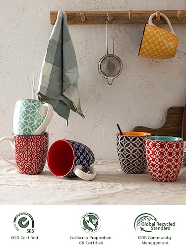 DOWAN Coffee Mugs Set of 6, Colorful 19 oz Large Porcelain Mugs with Handle for Coffee Tea and Cocoa, Ceramic Coffee Cups for Women Men, Vibrant Colors, Housewarming Gift