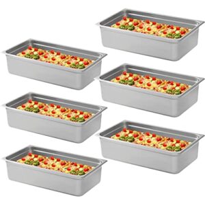 kweetle 6 pack hotel pans steam table pan full size 6inch deep steam pan stainless 20.8" l x 12.8" w x 6" h full size hotel pan anti jam steam table pan(6 pcs)