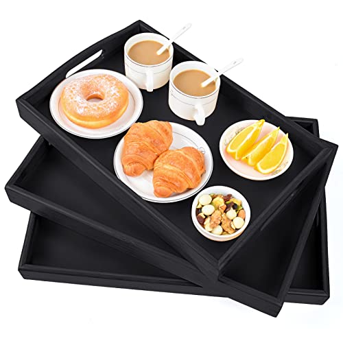 AKKAJJ Bamboo 3 Pack Serving Tray Kitchen Food Tray with Handles Serving Platters Tray Great for Dinners Party,Tea Bar, Table Breakfast Snack