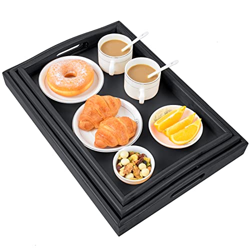 AKKAJJ Bamboo 3 Pack Serving Tray Kitchen Food Tray with Handles Serving Platters Tray Great for Dinners Party,Tea Bar, Table Breakfast Snack