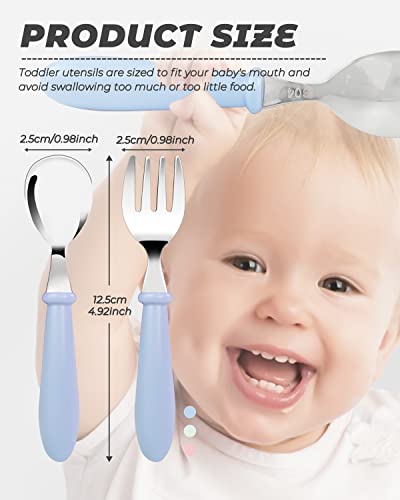 10 pcs Toddler Utensils, Stainless Steel Toddler Silverware Set with Round Handle, Baby Forks for Self Feeding, 5 Toddler Forks and 5 Toddler Spoons, BPA Free