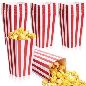 potchen pcs popcorn boxes paper popcorn bags bulk 4.57 inch tall,cardboard popcorn cups container buckets for movie theater carnival birthday party supplies candy snacks chips holders (stripes style)