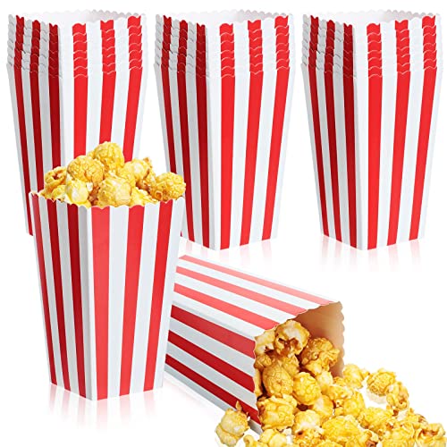 Potchen Pcs Popcorn Boxes Paper Popcorn Bags Bulk 4.57 Inch Tall,Cardboard Popcorn Cups Container Buckets for Movie Theater Carnival Birthday Party Supplies Candy Snacks Chips Holders (Stripes Style)