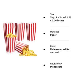 Potchen Pcs Popcorn Boxes Paper Popcorn Bags Bulk 4.57 Inch Tall,Cardboard Popcorn Cups Container Buckets for Movie Theater Carnival Birthday Party Supplies Candy Snacks Chips Holders (Stripes Style)