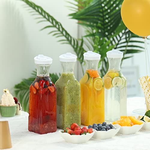 Tomnk 4 Pack 50 Oz Plastic Water Carafe with Flip Top Lid, Square Base Heavy Duty Water Containers, Mimosa Bar Supplies Beverage Pitcher for Water, Tea, Juice, Milk, Lemonade and Other Beverages