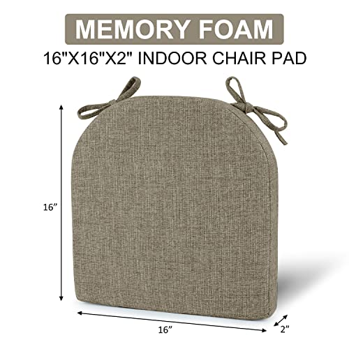 LOVTEX Chair Cushions for Dining Chairs 4 Pack - Memory Foam Chair Pads with Ties and Non-Slip Backing - Seat Cushion for Kitchen Chair 16"X16"X2", Khaki