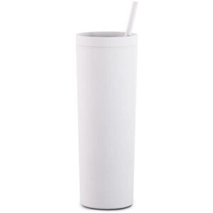 Maars Skinny Acrylic Tumbler with Lid and Straw | 18oz Premium Insulated Double Wall Plastic Reusable Cups - Matte Pastel White, 2 Pack