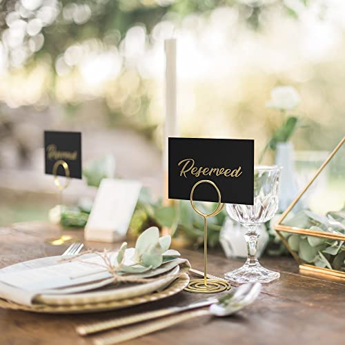 10 Pack Black Reserved Table Signs for Wedding With Gold Foil Letters - Reserved Seating Signs for Wedding Chairs - Church Pews - Double Sided Reserved Signs for Tables - Table Tent Reservation Cards