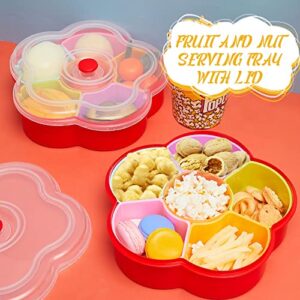 2 Pcs Flower Shaped Snack Tray Fruit Bowl Divided Serving Container 6 Compartment Fruit Tray Nut Candy Veggie Tray with Lid Fruit Platter Plastic Appetizer Tray Fruit Plate Organizer for Party Supply