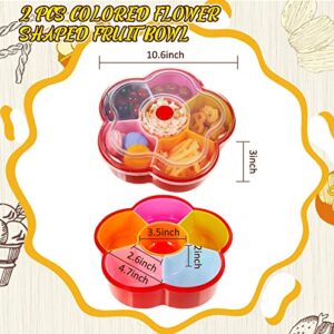 2 Pcs Flower Shaped Snack Tray Fruit Bowl Divided Serving Container 6 Compartment Fruit Tray Nut Candy Veggie Tray with Lid Fruit Platter Plastic Appetizer Tray Fruit Plate Organizer for Party Supply