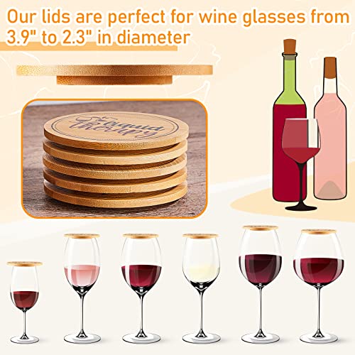 Tessco 8 Pcs Wine Glass Covers Funny Wood Drinking Glass Covers to Keep Bugs out Bamboo Water Glass Toppers Keeps Debris out for Party Wine Accessories Housewarming Gifts