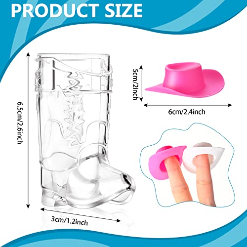 CHENGU 33 Pcs Cowboys Shot Glass Plastic Mini Western Cowgirl Hat and Boot Glasses for Bridegroom Bridal Shower Bachelorette Party (White, Pink)