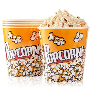 raymea plastic popcorn containers retro style reusable popcorn buckets for movie night 7.1”x7.1”x5.1” (5 pack)