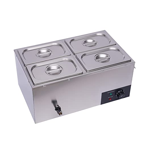 Leblett 110V Commercial Food Warmer,Large Capacity 4X 4.2Qt Pan Stainless Steel 600W Electric Countertop Steam Table with Intelligent Thermostat for Catering and Restaurants Use (4-Pan)