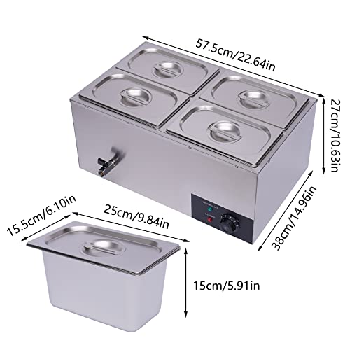 Leblett 110V Commercial Food Warmer,Large Capacity 4X 4.2Qt Pan Stainless Steel 600W Electric Countertop Steam Table with Intelligent Thermostat for Catering and Restaurants Use (4-Pan)