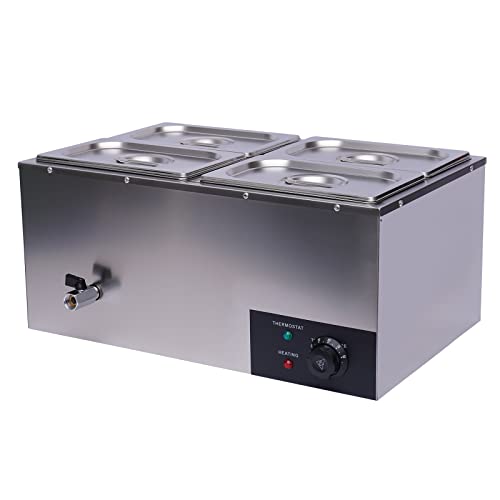 Leblett 110V Commercial Food Warmer,Large Capacity 4X 4.2Qt Pan Stainless Steel 600W Electric Countertop Steam Table with Intelligent Thermostat for Catering and Restaurants Use (4-Pan)