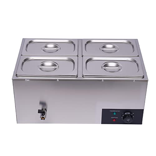 Leblett 110V Commercial Food Warmer,Large Capacity 4X 4.2Qt Pan Stainless Steel 600W Electric Countertop Steam Table with Intelligent Thermostat for Catering and Restaurants Use (4-Pan)