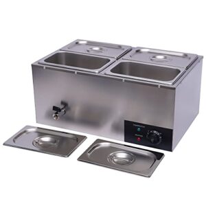 Leblett 110V Commercial Food Warmer,Large Capacity 4X 4.2Qt Pan Stainless Steel 600W Electric Countertop Steam Table with Intelligent Thermostat for Catering and Restaurants Use (4-Pan)