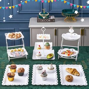 10 Pcs Cake Stand White Plastic Dessert Table Stand Set 4 Pcs 3 Tire Cupcake Display Stands Cookie Tray Rack Serving Tray Cake Display Tower and 6 Pcs Dessert Trays for Wedding Baby Shower Tea Party