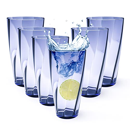 Alaiselit Unbreakable Plastic Cups Plastic Drinking Glasses Tumbler, Large Water Tumbler Set (Set Of 6, 25 Oz) Dishwasher Safe Highball Drinking Glasses. (New Blue)