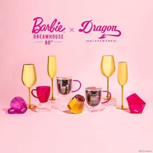 Dragon Glassware x Barbie Champagne Flutes, Barbie Dreamhouse Collection, Gold with Pink Interior Crystal Glass, Mimosa and Cocktail Glasses, 8 oz Capacity, Set of 2