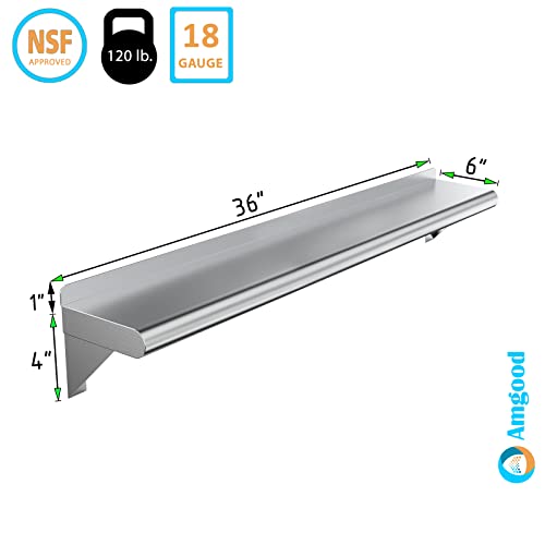 AmGood 6" X 36" Stainless Steel Wall Shelf | Metal Shelving | Garage, Laundry, Storage, Utility Room | Restaurant, Commercial Kitchen | NSF