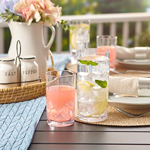 US Acrylic Classic Clear Plastic Reusable Drinking Glasses (Set of 8) 9oz Juice & 16oz Water Cups | BPA-Free Tumblers, Made in USA | Top-Rack Dishwasher Safe